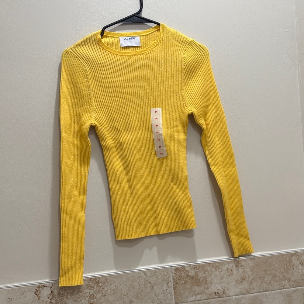 Old Navy Yellow Ribbed Crew Neck Sweater